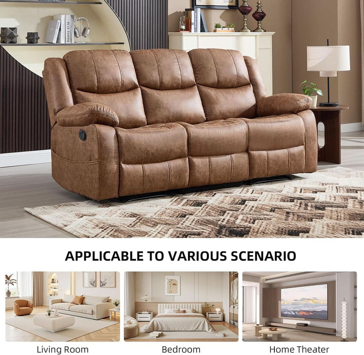 2 Pieces Manual Recliner Sofa Set, Faux Leather Reclining Couch Set for Living Room, Included Loveseat Recliner Couch and 3 Seat Reclining Sofa, Brown