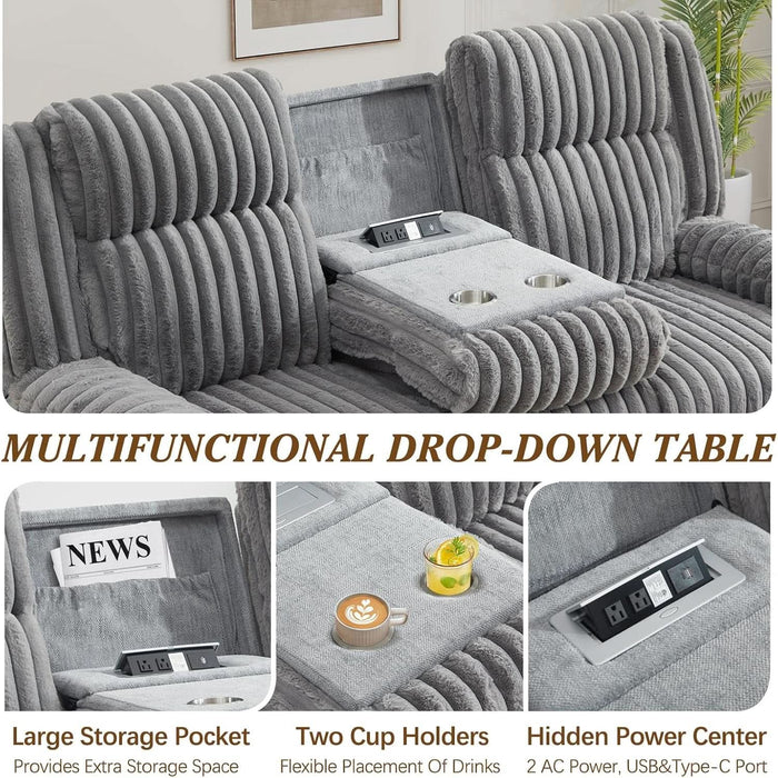 Oversized Reclining Sofa with Flip-Up Middle Backrest, Manual 3 Seater Recliner Sofa, Wall Hugger Recliner Couch with Outlets/Usb Ports for Living Room, Bedroom(Gray, Sofa)