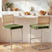 Natural Rattan Counter Stools Set of 2, 26" Modern Boho Barstools | Mid Century Modern Bar Stools with Cane Mesh & Chrome Legs, Vintage Velvet Fabric Counter Height Chairs for Kitchen, Green