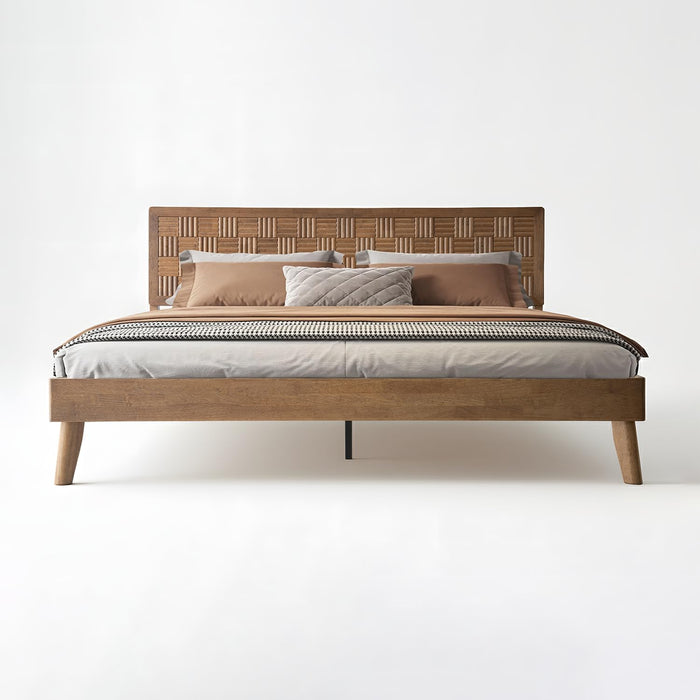 Queen Size Bed Frame, Headboard & Footboard, Solid Wood Platform Bed, Center Metal Legs with 12 Heavy-Duty Slatted Base, Easy Assemble, Noise & Slip-Free, No Box Spring Needed, Barnwood Finish IDQ-30