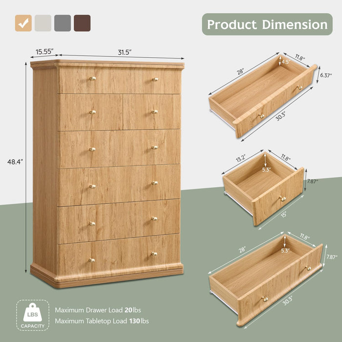Modern 7 Drawers Dresser for Bedroom, 48" Tall Dressers，Natural Oak