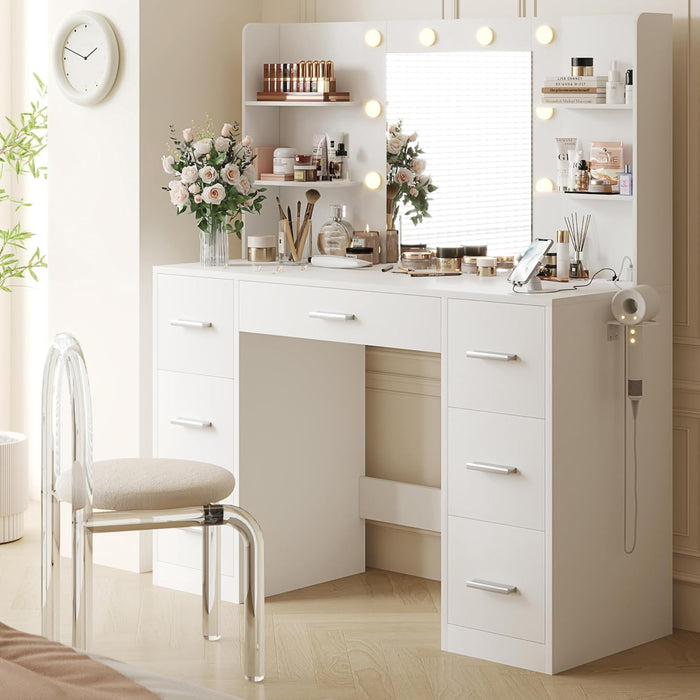 Vanity Desk With Ambient Illumination White Mirror