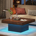 Coffee Table Square LED Coffee Table Engineered Wood Low Center Cocktail Tables for Living Room (Rustic Brown+Black)