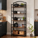 5 Tier No Assembly Folding Bookshelf, Arched Bookshelf, Foldable Bookcase for Living Room, Bedroom, Office,Skinny Bookshelf (Fire Brown)