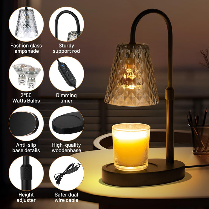 Candle Warming Lamp with Timer : Adjustable Light Level Adjustable Height Flameless and Smokeless Safety Candle Lamps - Jar Candles Home Decoration