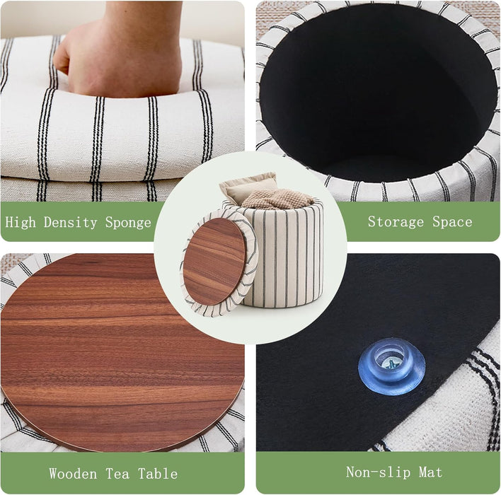 18Inch Storage Ottoman with Detachable Tray, Mid Century Large Capacity Oversized Ottomans, Multifunctional Small Center End Tables, Suitable for Modern Home Styles (Round)