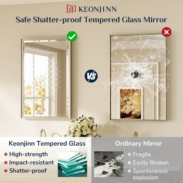 40" X 30" Brushed Nickel Bathroom Vanity Mirror, HD Tempered Glass