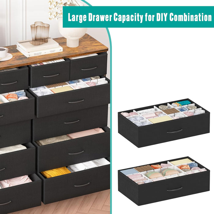 Large Dresser for Bedroom with 12 Deep Drawers, Tall Fabric Drawer Dresser, Chest of Drawers for Closet, Nursery, Living Room, Laundry, Entryway, Hallway (Black)