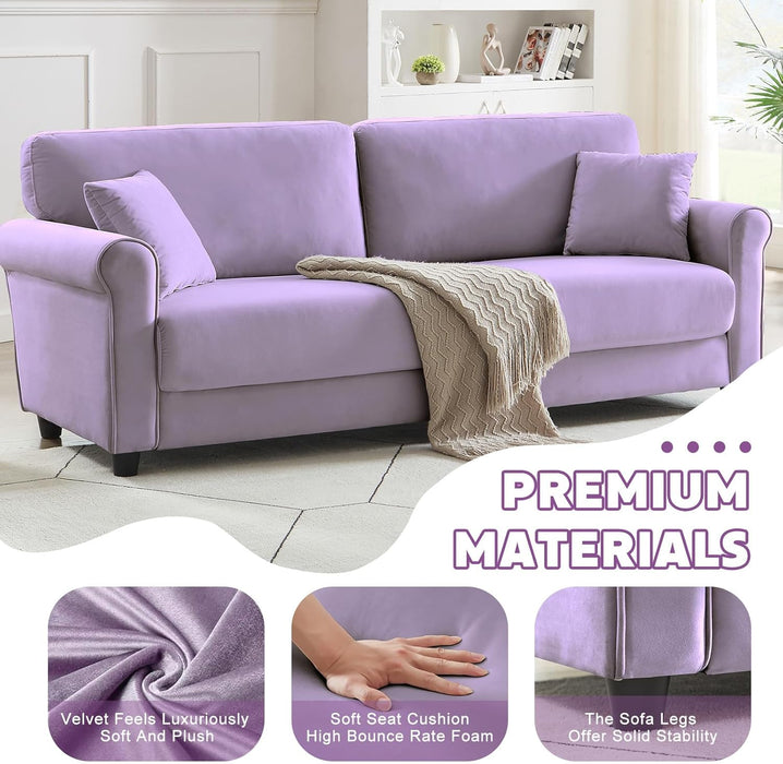 Deluxe Velvet 83 Inches Luxury Loveseat PurpleShade