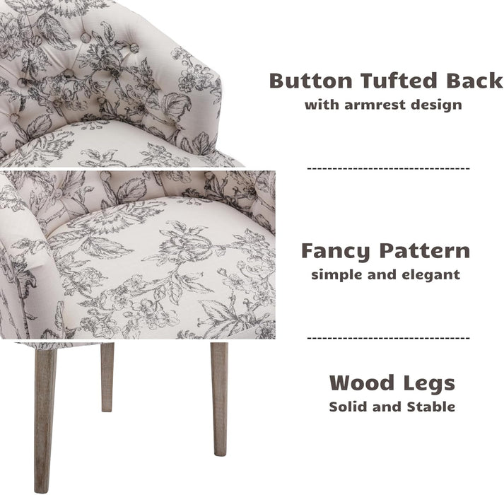 Modern Dining Chairs Set of 2, Upholstered Linen Fabric Dining Room Chairs with Barrel Backrests, Comfy Kitchen Chair for Dining Room, Beige