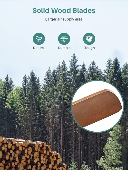 52 Inch Solid Wood Ceiling Fan without Lights Flush Mount Ceiling Fan with Remote Control-Wood Blades Modern Outdoor Ceiling Fans No Light for Bedroom/Farmhouse/Patio/Indoor, Brown Black