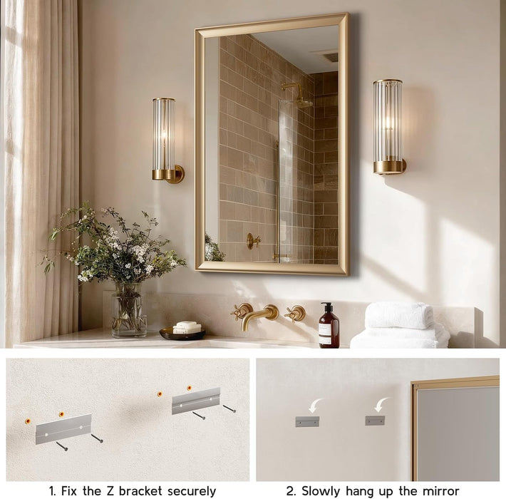 2 Pack Brushed Gold Bathroom Mirrors for over Sink, 24X36 Inch