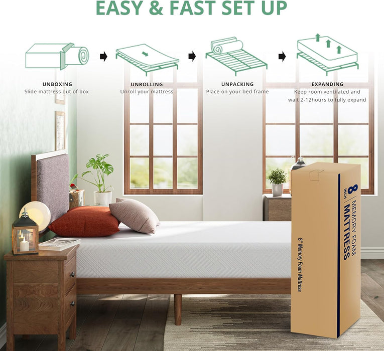 Twin Mattress - 8 Inch Green Tea Memory Foam Mattress- Twin Mattresses in a Box - Certipur-Us Certified Fiberglass Free - Gel Layer - Medium Firm - 75" X 38"