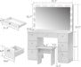 Vanity with Lighted Mirror - Makeup Vanity Desk with Glass Top, 7 Drawers and Power Outlet, 3 Color Lighting Modes Adjustable Brightness, 44" Vanity Table with Stool for Women Girls, White