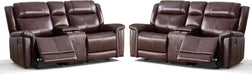 Geniune Leather Manual Loveseat Recliner Sofa Set of 2 with Center Console, Overstuffed 2-Seater Reclining Couch with Hidden Storage & Cup Holders, 2 Dual Recliner for Living Room, Rust Brown