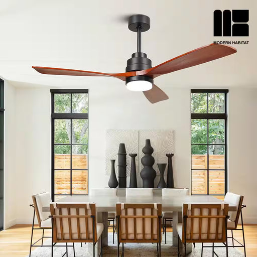 Auravista 52 In. Indoor Black Modern Medium Red Oak Ceiling Fan with LED Light Bulbs and Remote Control