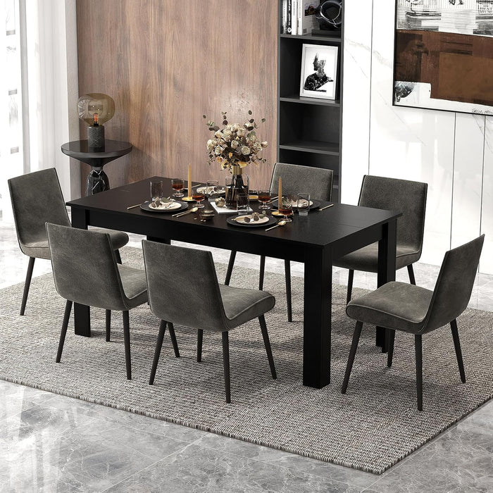 Wood Dining Table for 4-6 People, 63" Wood Rectangle Dinner Table, Modern Kitchen Table with L-Shaped Legs, 330Lbs Weight Capacity, Farmhouse Dinette Table for Dining Room, Living Room, Black