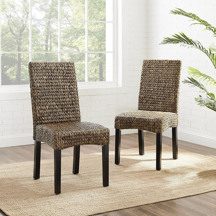 Edgewater Handwoven Natural Fiber Rattan Dining Chairs Set of 2, Seagrass