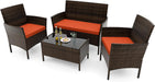 4-Piece Patio Furniture Set - Rattan Outdoor Conversation Bistro Set W/Cushions, Glass Coffee Table, Wicker Chairs & Loveseat for Garden Backyard Porch, Balcony Furniture Set (1, Orange)