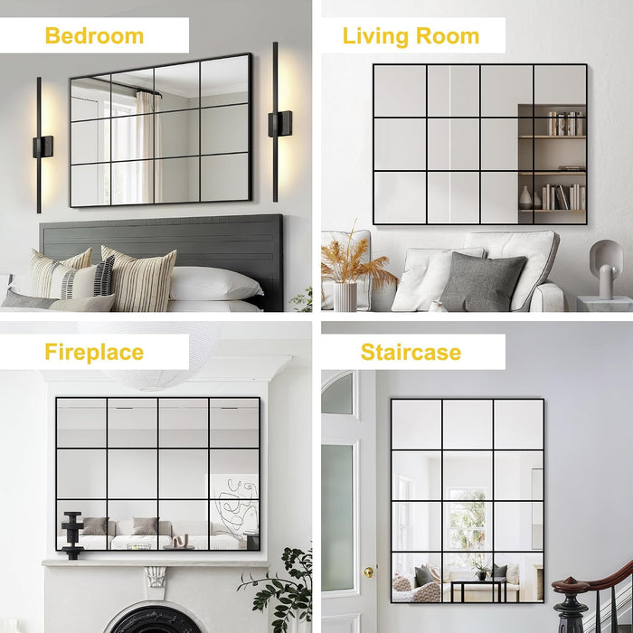 Window Pane Wall Mirror with Metal Frame 40"X30" Black