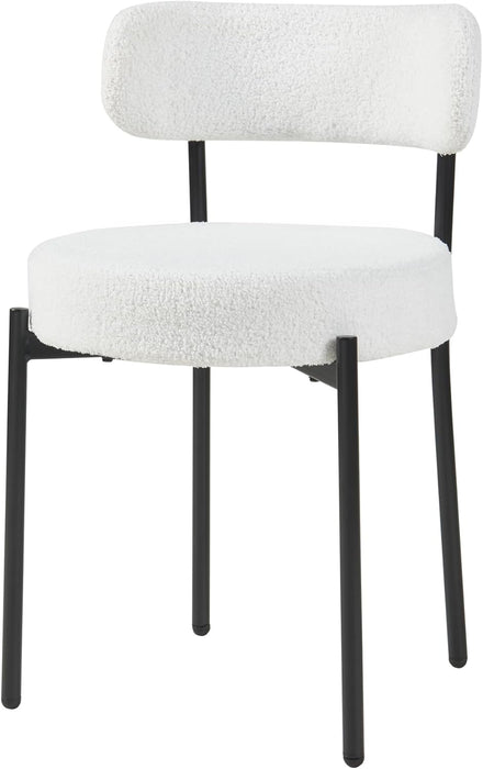 Modern Dining Room Chairs, Mid-Century round Upholstered Boucle Kitchen Dining Chairs with Black Metal Legs (2, White)