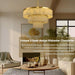 Round Alabaster Chandelier, 3 Tiers Natural Marble Chandelier D34"Gold Chandeliers for Dining Room, Modern Brass High Ceiling Chandeliers for Living Room, Foyer, Entryway, Staircase(Include 15 Bulbs )
