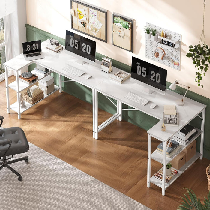 L Shaped Desk, 47 Inches Computer Desk with Reversible Storage Shelves, Gaming Desk, Corner Desk Home Office Desks, Writing Desk Study Desk with Metal Frame, White