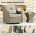 3 Pieces Wicker Patio Bistro Set, Outdoor Furniture Set with 2 Pieces Rattan Rocking Swivel Chairs, Thickened Cushions and Side Table, Brownish Grey Cushions with Grey Wicker