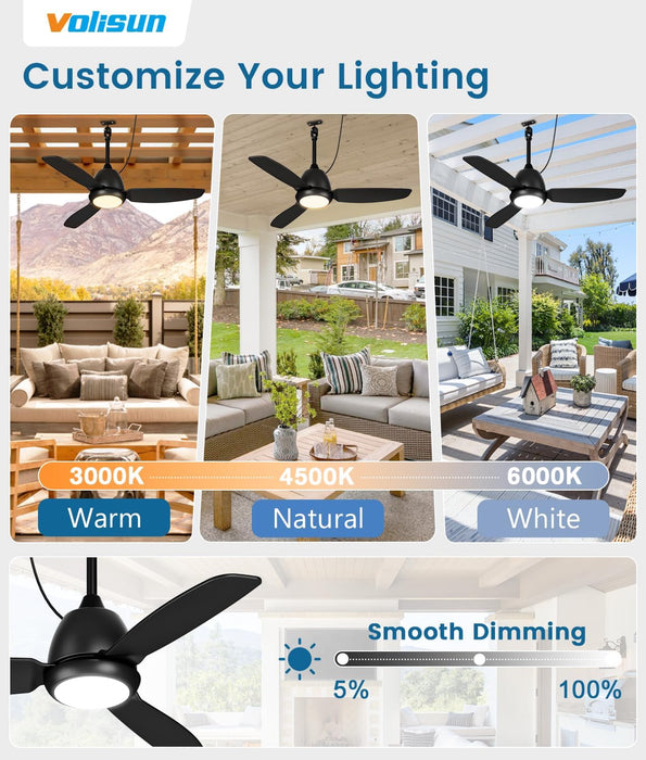 Outdoor Ceiling Fans with Light for Patios, 42In Weatherproof Plug in Ceiling Fan, 3CCT Dimmable Gazebo Fan Remote&App Control, Black Caged Ceiling Fan for Porch, Pergola,Canopy,Pavilion