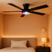 52 Inch Black Ceiling Fans with Lights, RGB Ceiling Fan with Remote and App,Flush Mount Low Profile, Dimmable 35W LED, Reversible, Smart Ceiling Fan for Bedroom Nursery Living Room Apartment