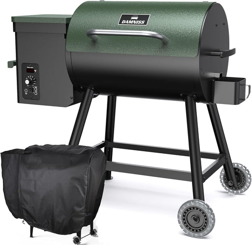 Wood Pellet Grill & Smoker 8-In-1 Pellet Grill with Automatic Temperature Control, & Rain Cover 456 Sq in Area for Backyard Camping Outdoor