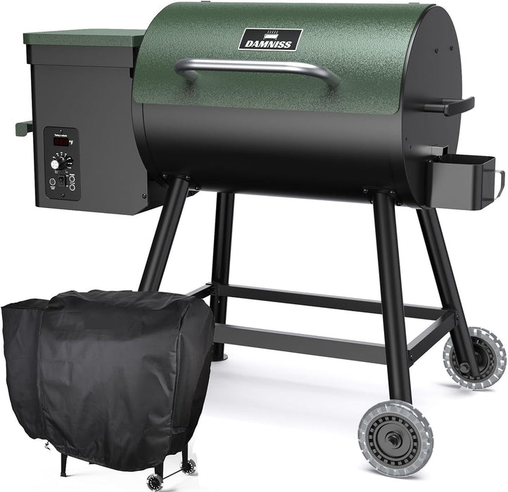 Wood Pellet Grill & Smoker 8-In-1 Pellet Grill with Automatic Temperature Control, & Rain Cover 456 Sq in Area for Backyard Camping Outdoor