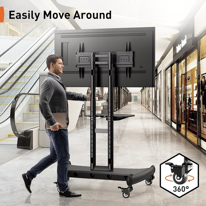 Mobile TV Cart for 32-82 Inch Flat/Curved LED/LCD/OLED Tvs Rolling TV Stand with Height Adjustable Shelf Max VESA 600X400Mm up to 100Lbs- Outdoor TV Stand Trolley with Wheels PGTVMC05-1