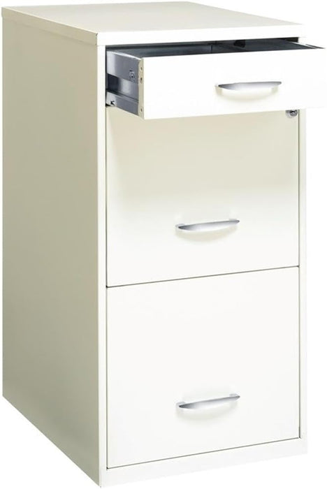 3-Drawer Metal Filing Cabinet, 27.32" H X 14.25" W X 18.00" D, Pearl White Finish, Locking Storage with Letter-Size File Drawers, Non-Porous Painted Steel for Home or Office