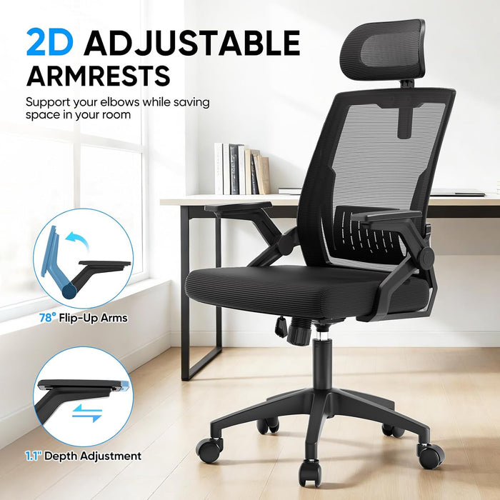 High Back Mesh Office Chair with Adjustable Headrest, Black