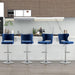 Bar Stools Set of 4, Velvet Swivel Adjustable Barstools with Hollow Back, Rivet Trim and Stable Chrome Base, Upholstered Counter Height Bar Stools for Kitchen Island, Blue