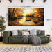 Fall Wall Art, Landscape Wall Art, Large Wall Decor, Lake Boat Forest Canvas Art Prints, Gold Autumn Nature Pictures, Rustic Paintings for Living Room Bedroom Dining Room Office Farmhouse 29"X57"