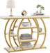 Modern Console Table, 41.3" Narrow Entryway Table with Storage Shelves & Faux Marble Top, 5-Tier Sofa Tables behind Couch with Arched Metal Frame for Living Room, Hallway (Gold & White)