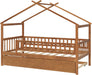 Walnut Solid Wood House Bed Trundle UnitBundleWithDrawers