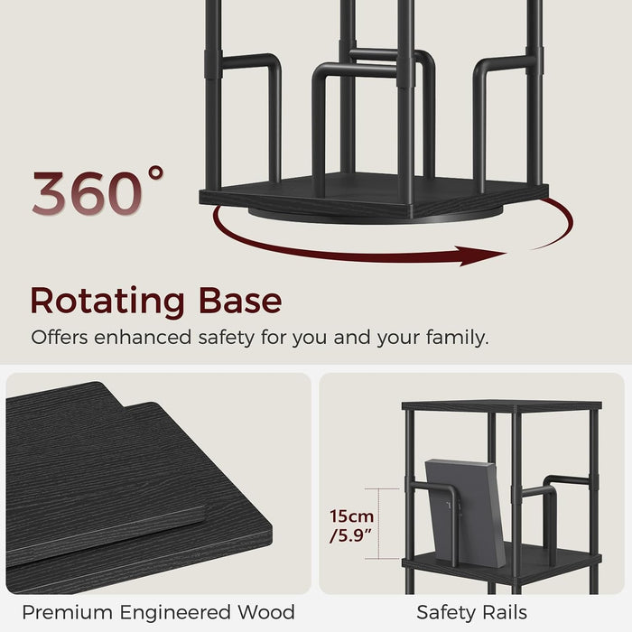 5-Tier Rotating Bookshelf, Freestanding Corner Bookshelf, 360° Spinning Bookcase, Industrial Style Storage Rack with Rails, for Living Room, Bedroom, Study, Black BKBK1601