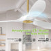 52 Inch Ceiling Fans without Lights, Wood Ceiling Fan No Light with Remote Control and DC Motor, Indoor Outdoor Ceiling Fan Morden Living Room Bedroom 3 Blades Propeller, White Gold
