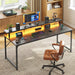 55 Inch Gaming Desk, LED & Power Outlets, Monitor Stand, Black