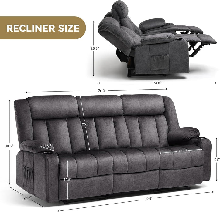 Living Room Furniture Sets Manual Recliner Sofa Set, Fabric Reclining Couch,Included Loveseat and 3 Seat Manual Recliner Sofa,Dark Gray(Sofa+Loveseat)