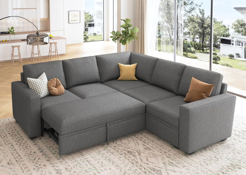  Dark Grey Sectional Sofa Bed Modular, L-Shaped, Storage