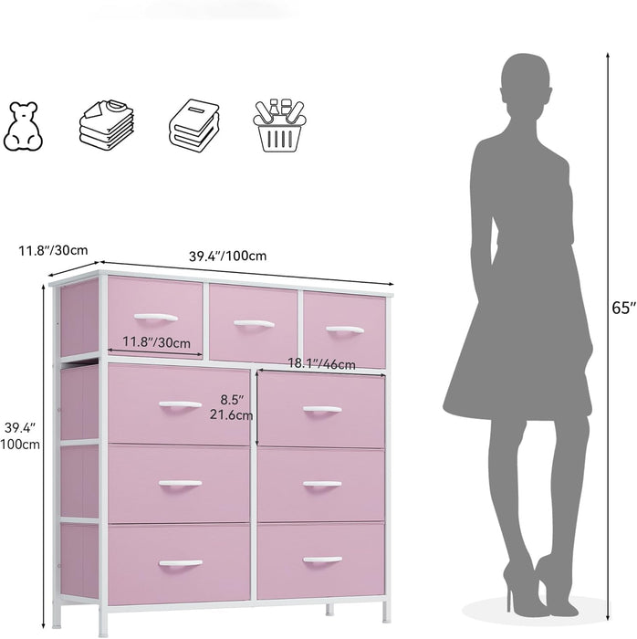 Pink Linen UltraFabricStorage Dresser With Nine Drawers