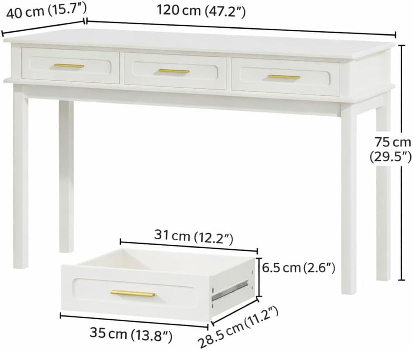 Cream White Vanity Desk with 3 Drawers, Makeup Table/Writing Desk, Modern Dressing Table for Bedroom, 47.24" Wide, No Mirror Included