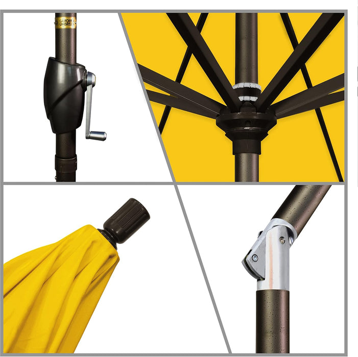 9' round Aluminum Market Umbrella, Crank Lift, Push Button Tilt, Bronze Pole