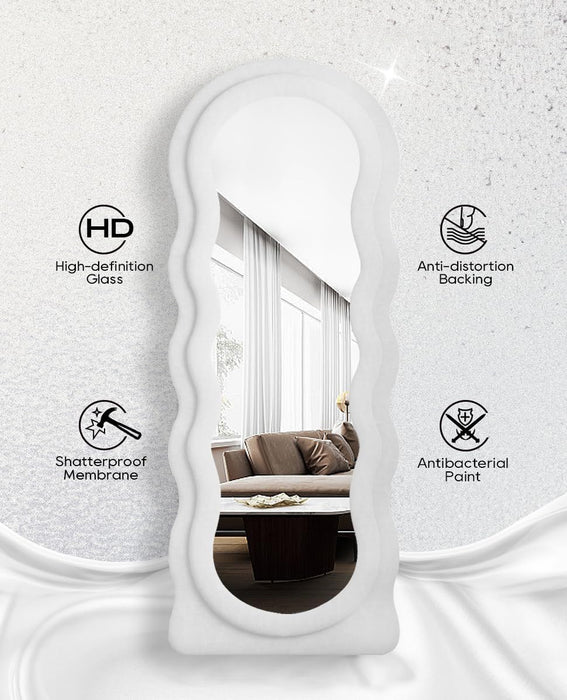 Full Length Mirror, 63"X24" Wavy Floor Mirror, Arched Standing Mirrors Full Length, Cloud Shaped Flannel Wall Mirror, Dressing Body Mirrors Hanging or Leaning against Wall for Bedroom (White)