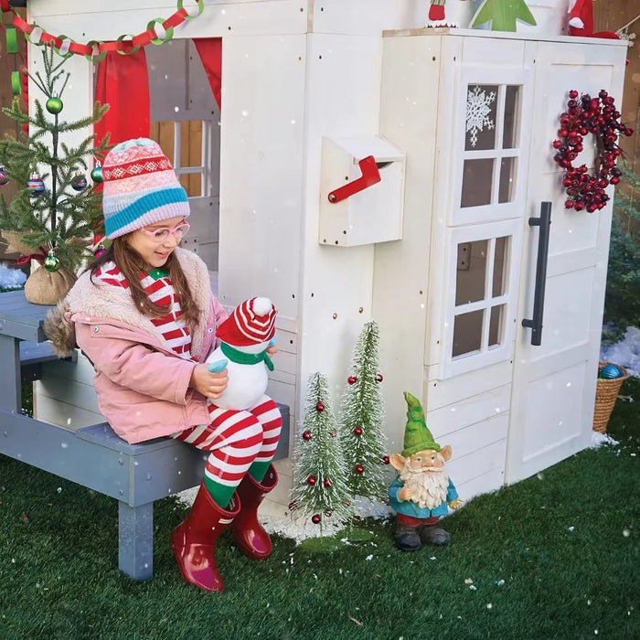 Playhouses, Modern Outdoor Wooden Playhouse with Picnic Table, Mailbox and Outdoor Grill ,Gift for Ages 3+