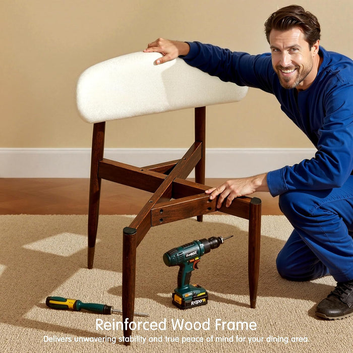 Dining Chairs Set of 4, Upholstered Wooden Dining Room Chairs, Mid Century Modern Fabric Kitchen Chair with Ergonomic Curved Backrest, Beige (Only Chairs)